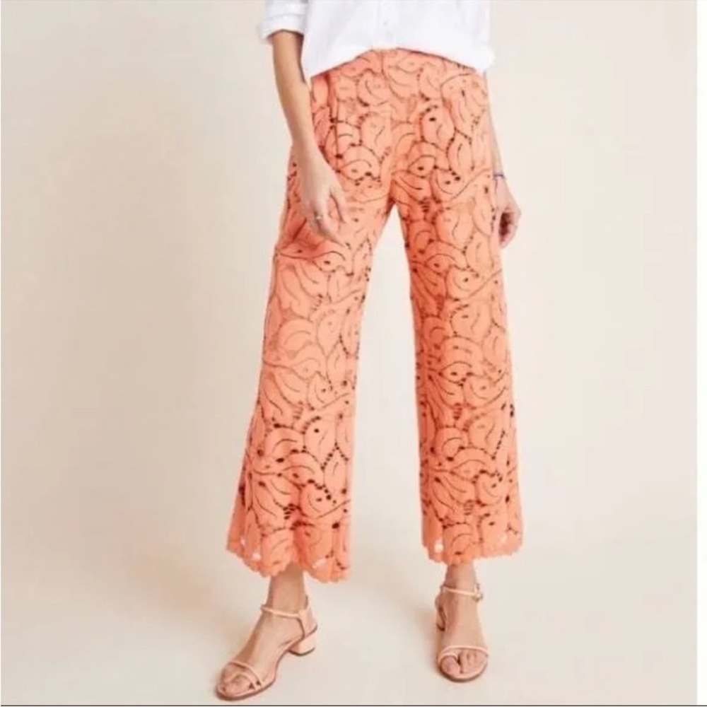 NWT Anthropologie Coral Dolly Lace Wide Leg Pants